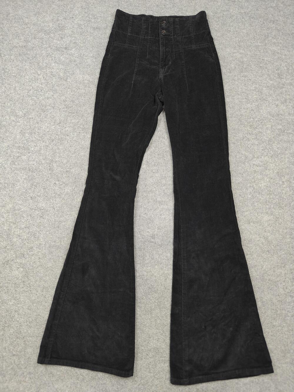 We The Free Pants Womens 24 Black Corduroy High Waist Flare Stretch Casual